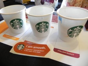 Starbucks taste test of the Blonde, Medium, and Dark Coffee (photo by Yvonne Condes)